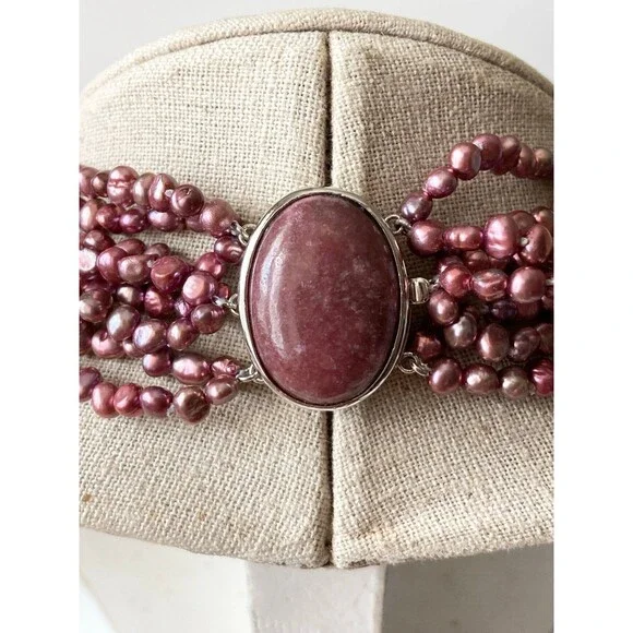 925 gemstone clasp 8 layers freshwater pearl Necklace